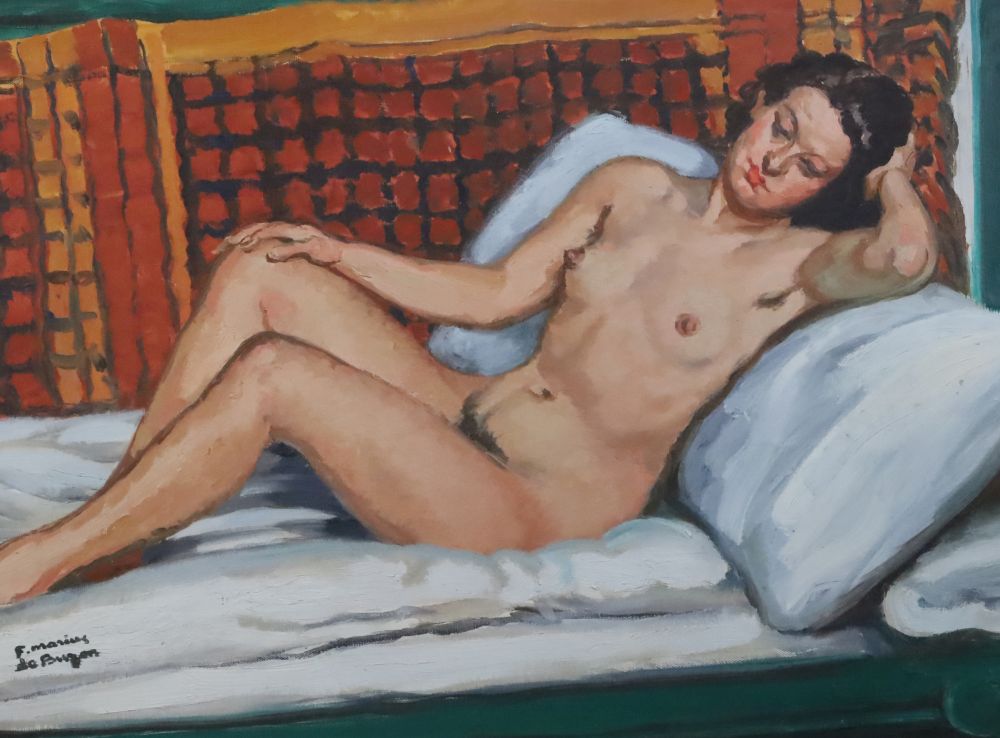 Francois Marius De Buzon (1879-1958) Reclining female nude 19 x 25.5in.